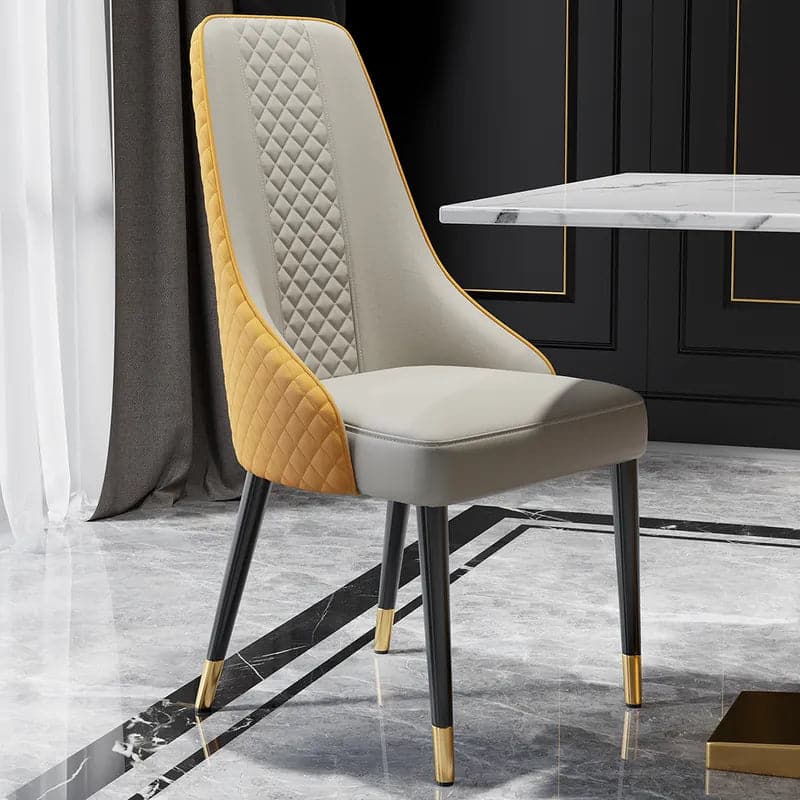 Modern Orange Beige Upholstered Faux Leather High Back Chair For Dining Table Set of 2#Orange