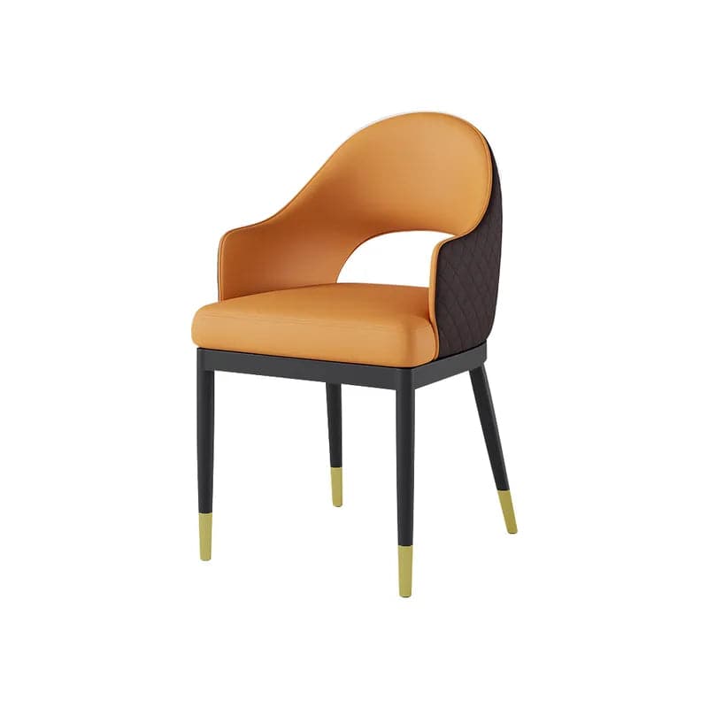 Chaise de salle à manger moderne en cuir PU orange et café (ensemble de 2) à dossier ouvert avec accoudoirs