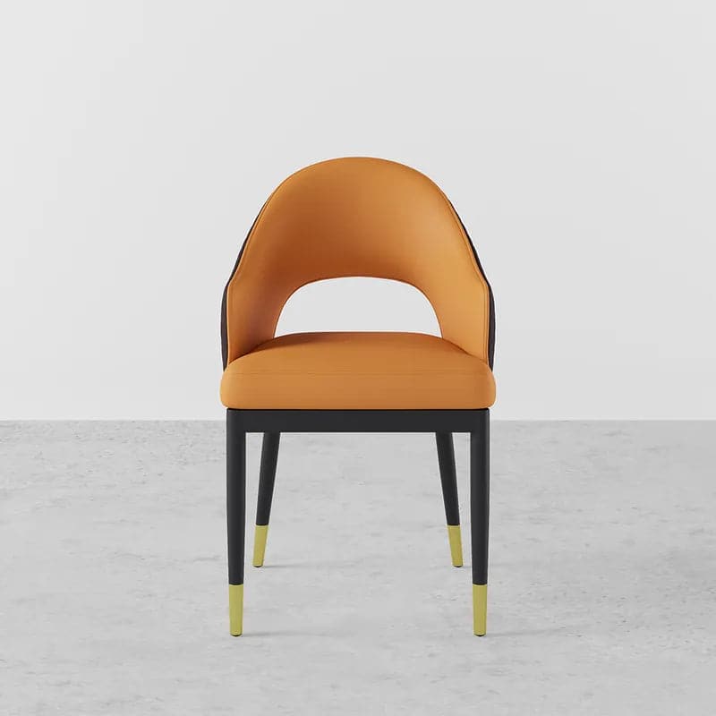 Chaise de salle à manger moderne en cuir PU orange et café (ensemble de 2) à dossier ouvert avec accoudoirs