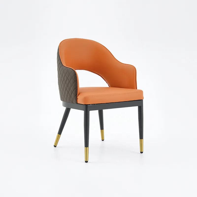 Chaise de salle à manger moderne en cuir PU orange et café (ensemble de 2) à dossier ouvert avec accoudoirs