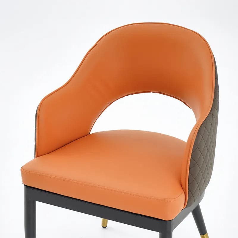 Chaise de salle à manger moderne en cuir PU orange et café (ensemble de 2) à dossier ouvert avec accoudoirs