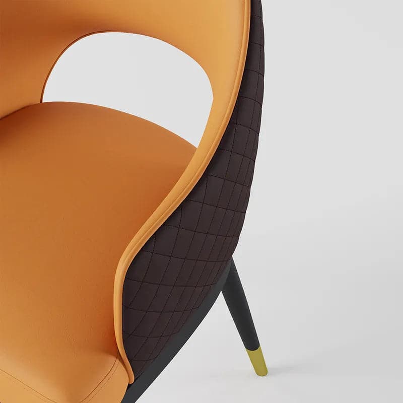 Chaise de salle à manger moderne en cuir PU orange et café (ensemble de 2) à dossier ouvert avec accoudoirs