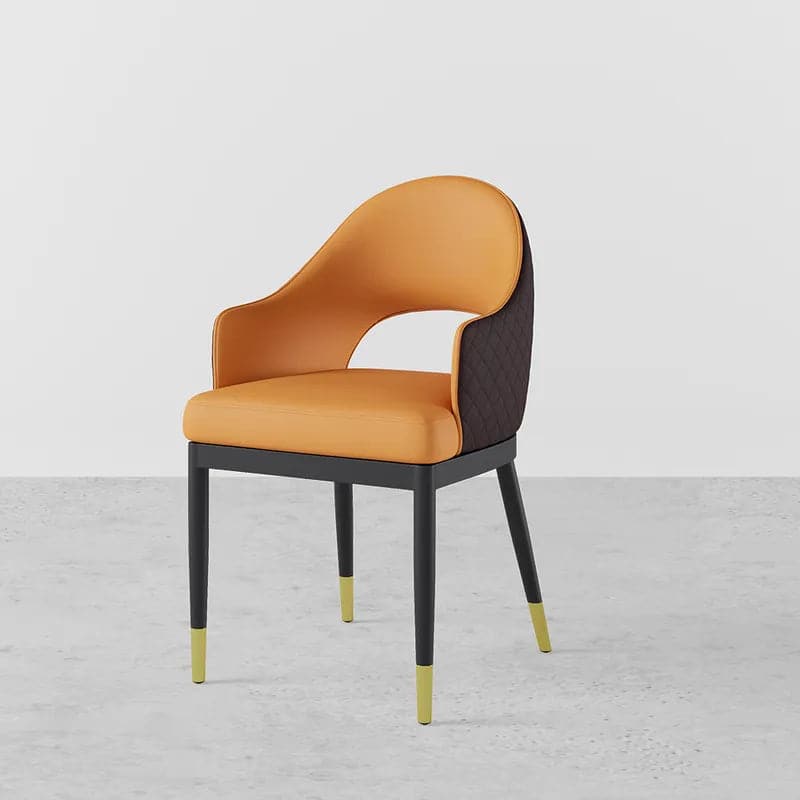 Chaise de salle à manger moderne en cuir PU orange et café (ensemble de 2) à dossier ouvert avec accoudoirs