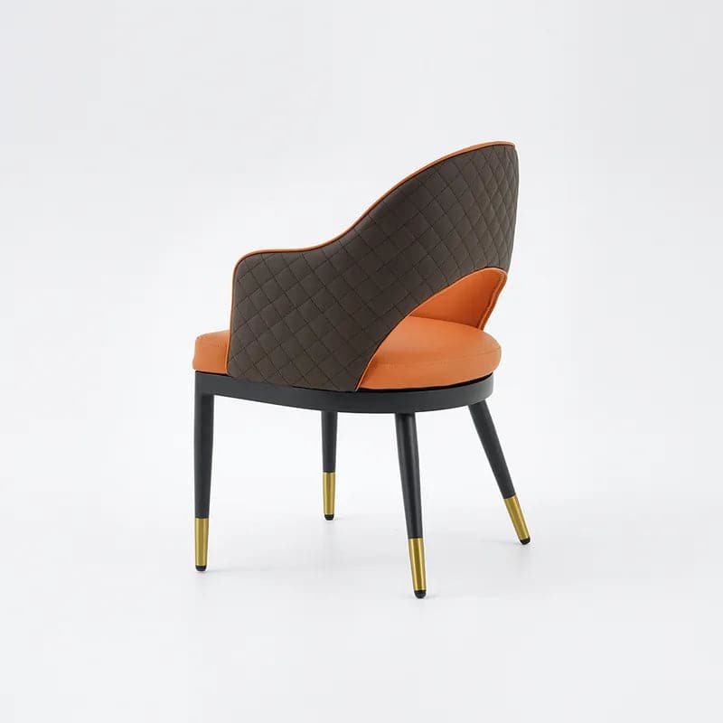 Chaise de salle à manger moderne en cuir PU orange et café (ensemble de 2) à dossier ouvert avec accoudoirs