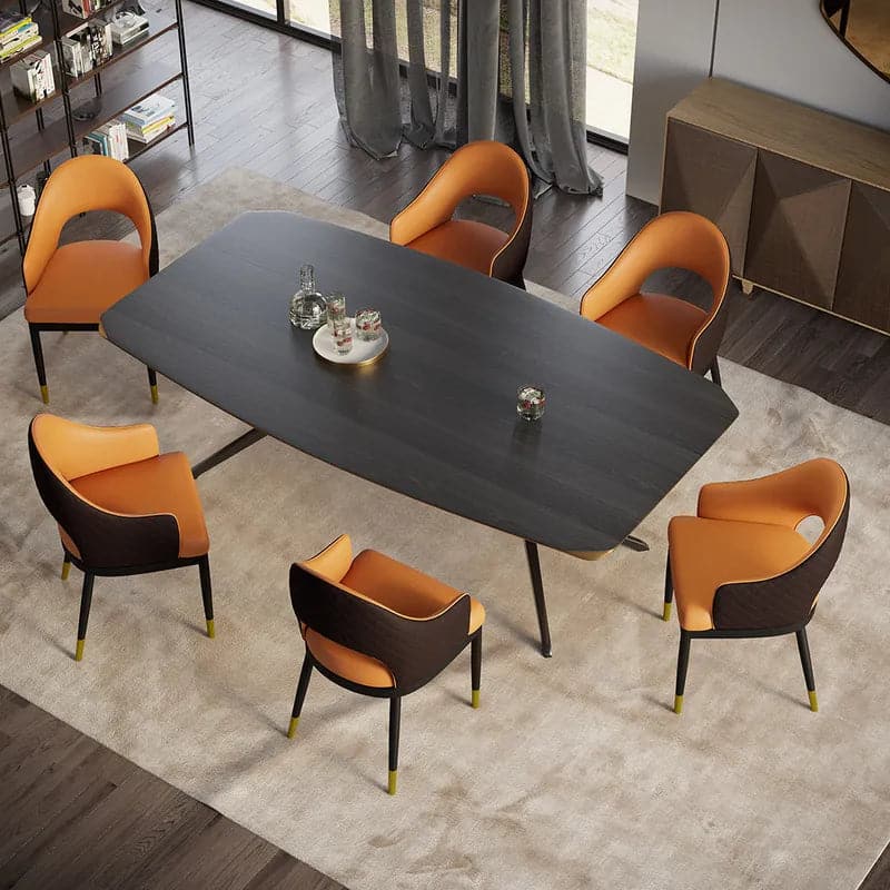 Modern Orange & Coffee PU Leather Dining Chair (Set of 2) Open Back with Arms