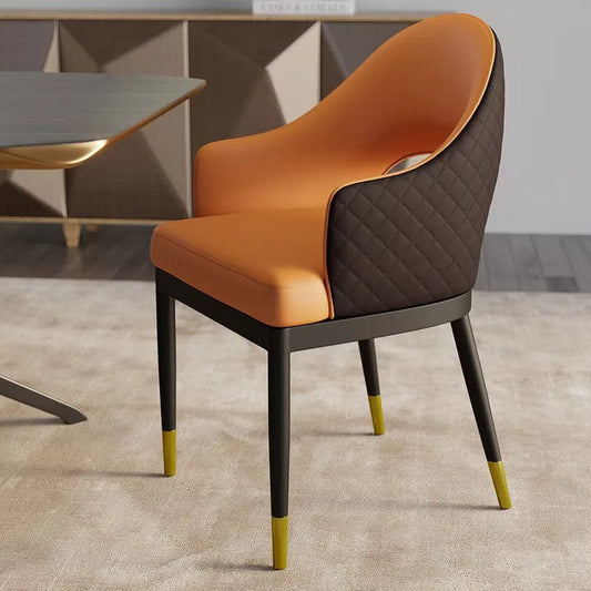 Chaise de salle à manger moderne en cuir PU orange et café (ensemble de 2) à dossier ouvert avec accoudoirs