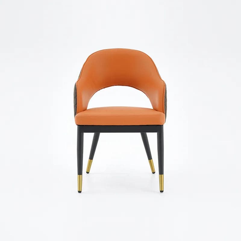 Chaise de salle à manger moderne en cuir PU orange et café (ensemble de 2) à dossier ouvert avec accoudoirs