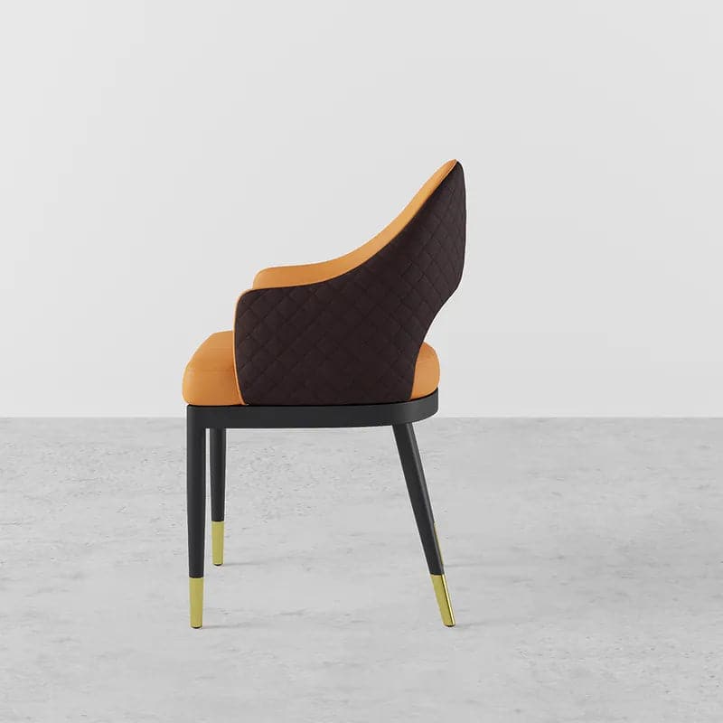 Chaise de salle à manger moderne en cuir PU orange et café (ensemble de 2) à dossier ouvert avec accoudoirs