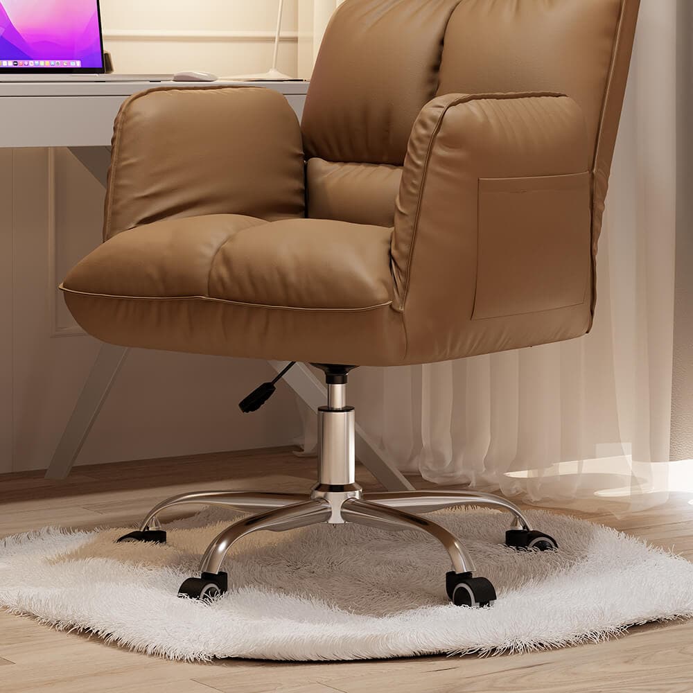 Modern PU Leather Task Chair Upholstered Swivel Office Chair Height Adjustable