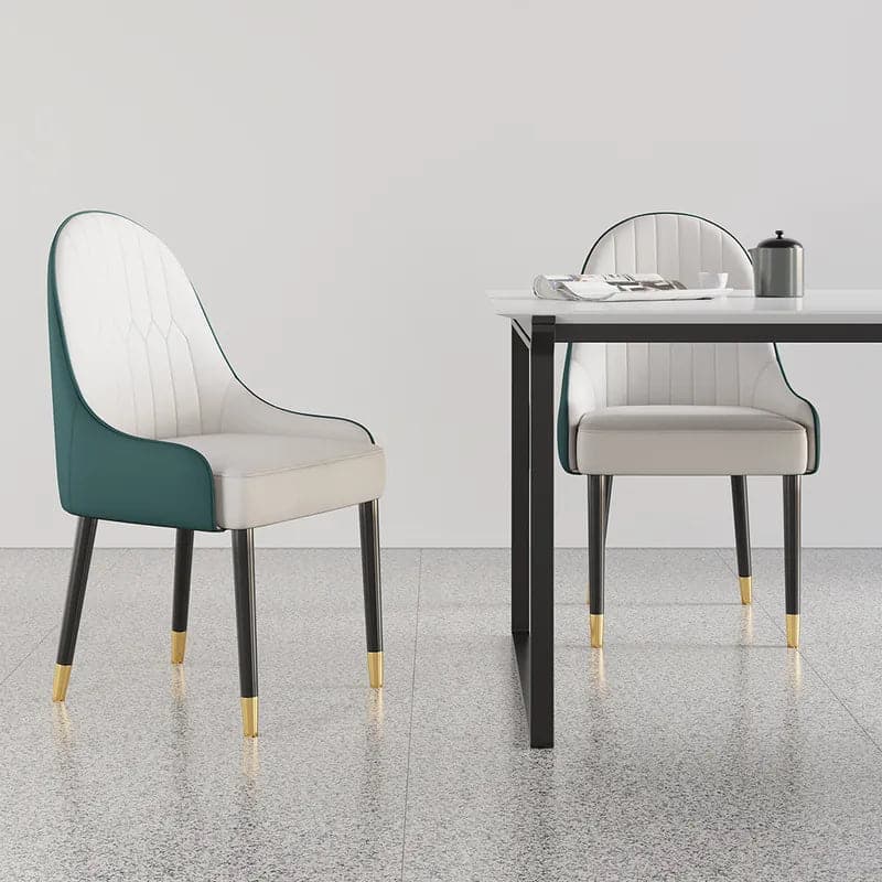 Chaises de salle à manger modernes en cuir PU (lot de 2) en blanc et vert avec pieds en métal