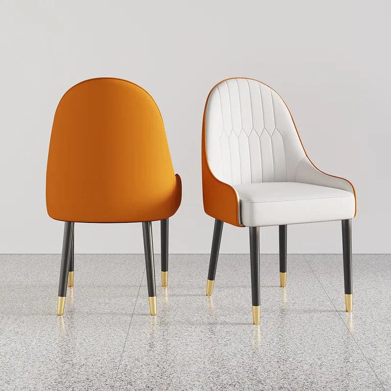 Chaises de salle à manger modernes en cuir PU (lot de 2) en blanc, orange et noir avec pieds en métal