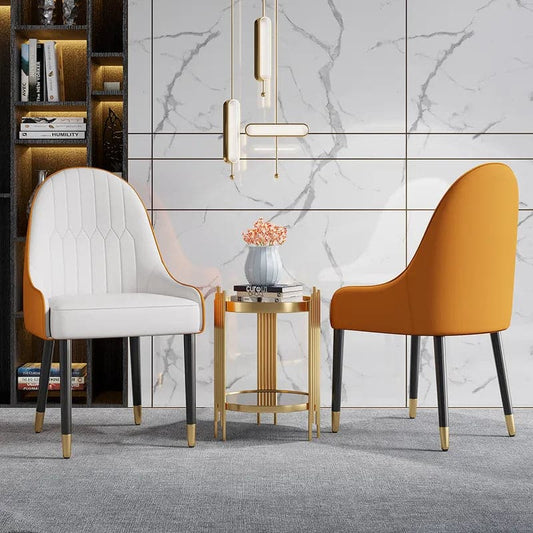 Chaises de salle à manger modernes en cuir PU (lot de 2) en blanc, orange et noir avec pieds en métal