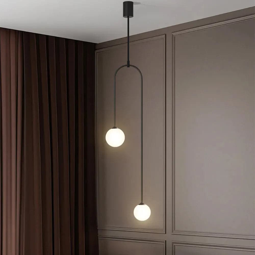 Modern Pendant Light Glass Globe 2-Light U-Shaped in Black for Living Room and Bedroom#Black