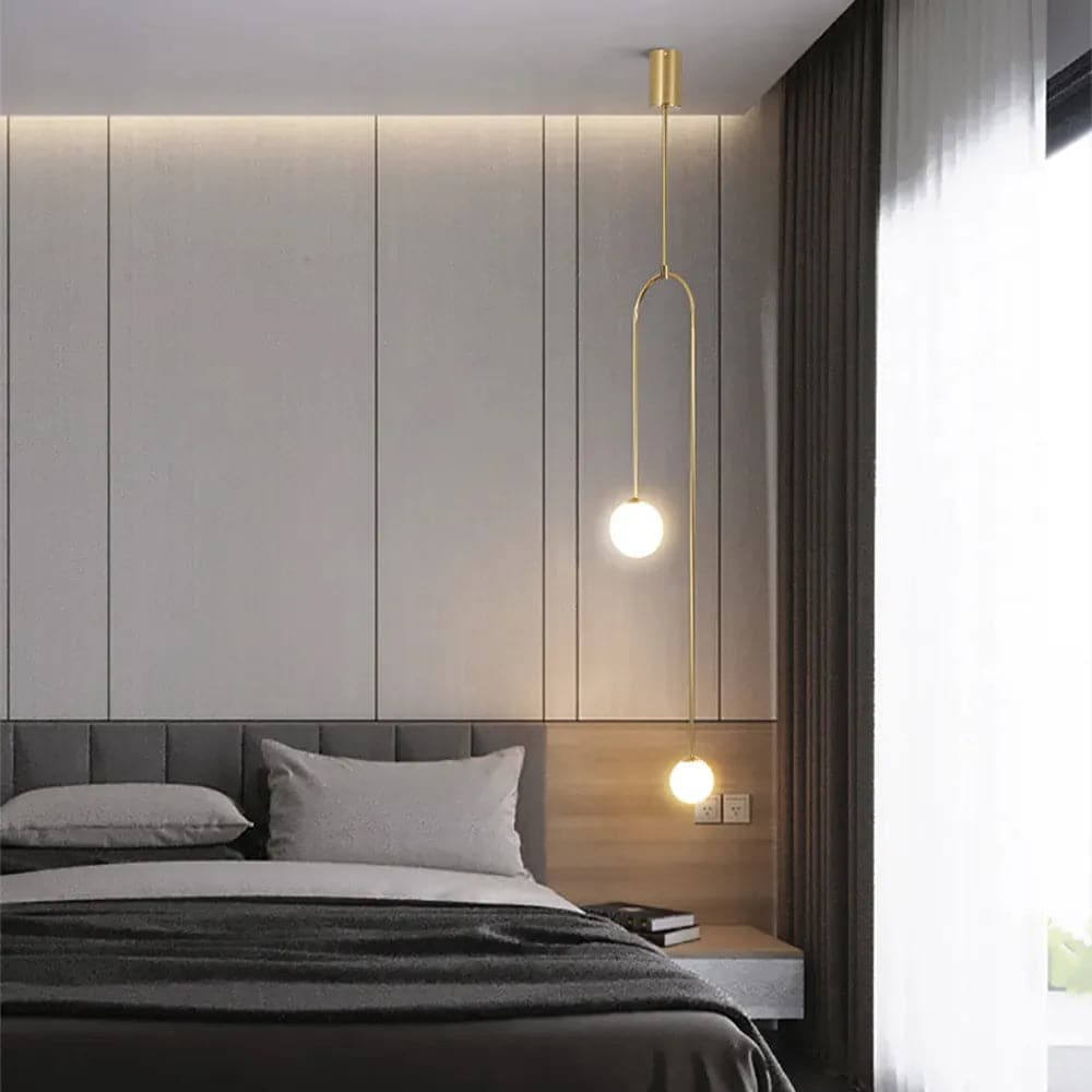 Modern Pendant Light Glass Globe 2-Light U-Shaped in Gold for Living Room and Bedroom#Gold