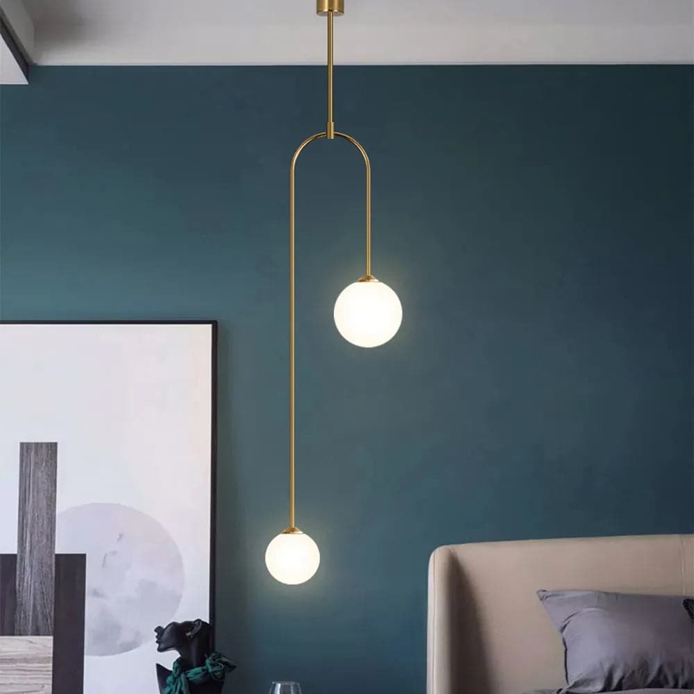 Modern Pendant Light Glass Globe 2-Light U-Shaped in Gold for Living Room and Bedroom#Gold