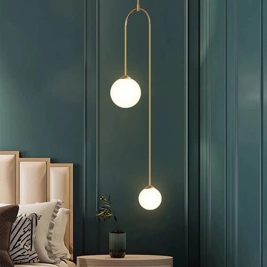 Modern Pendant Light Glass Globe 2-Light U-Shaped in Gold for Living Room and Bedroom#Gold