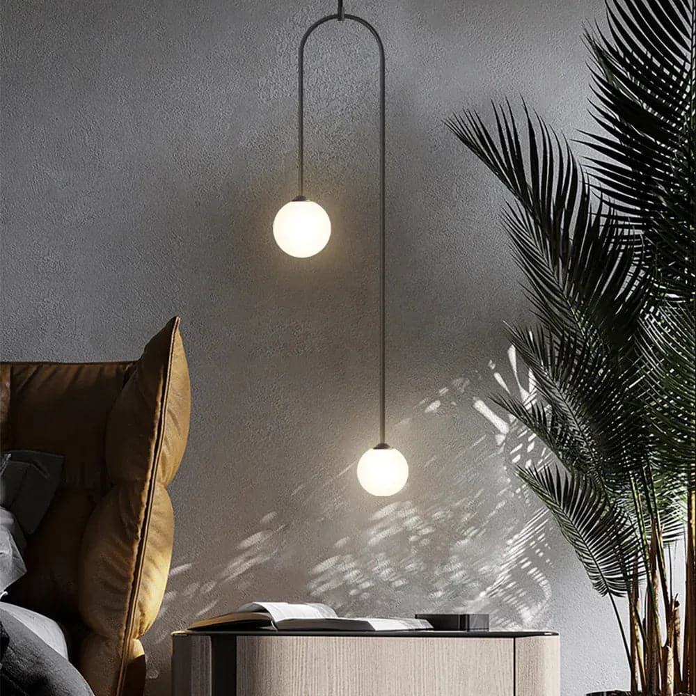 Modern Pendant Light Glass Globe 2-Light U-Shaped in Black for Living Room and Bedroom#Black
