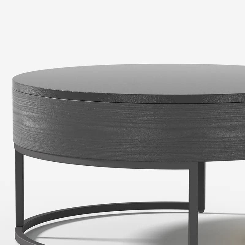 Round Wood White & Black Lift-top Nesting Coffee Table with Rotatable Drawers#White & Black