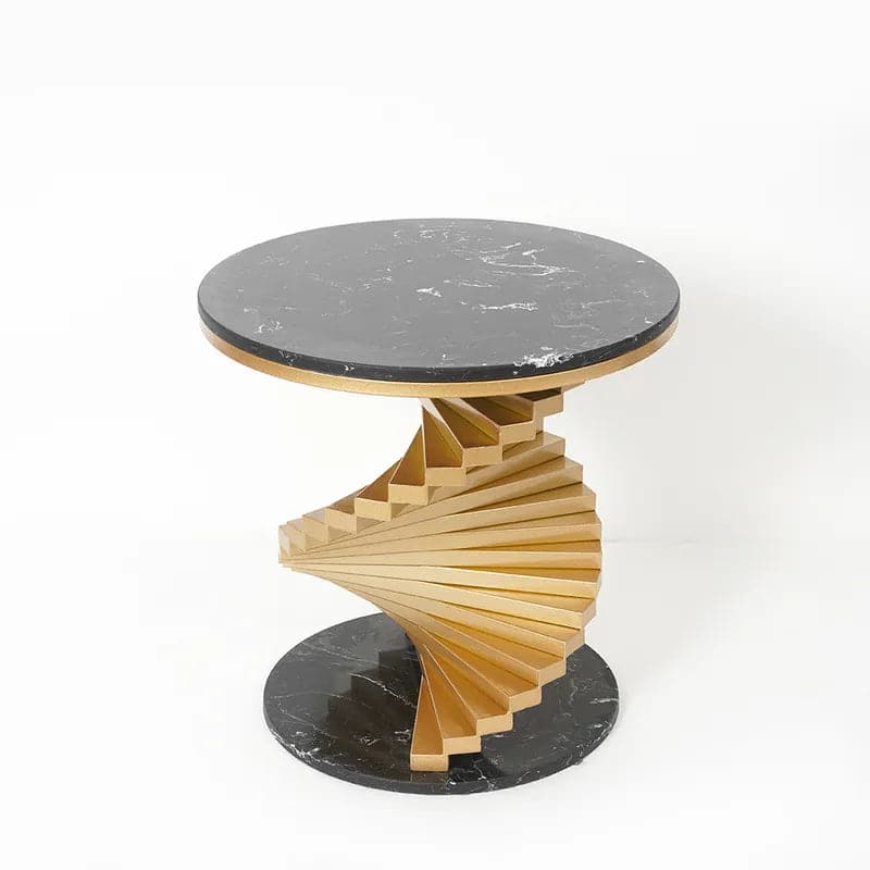 Modern White&Black Round Metal Side Table with Faux Marble Tabletop End Table#Black