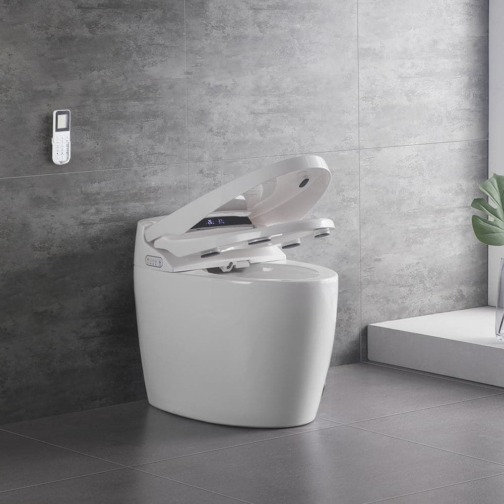 Modern White/Black Smart One-Piece 1.28 GPF Elongated Automatic Toilet & Bidet with Seat#white-Automatic