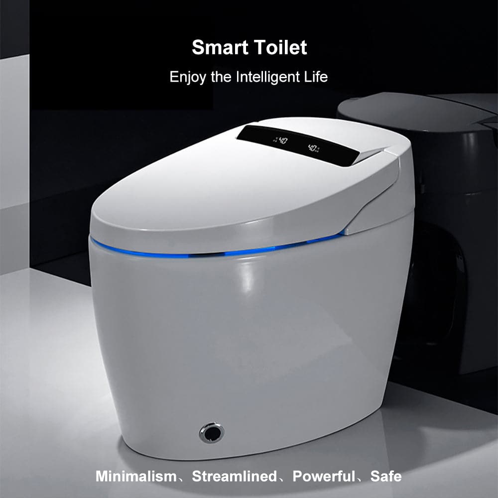 Modern White/Black Smart One-Piece 1.28 GPF Elongated Automatic Toilet & Bidet with Seat#white-Automatic