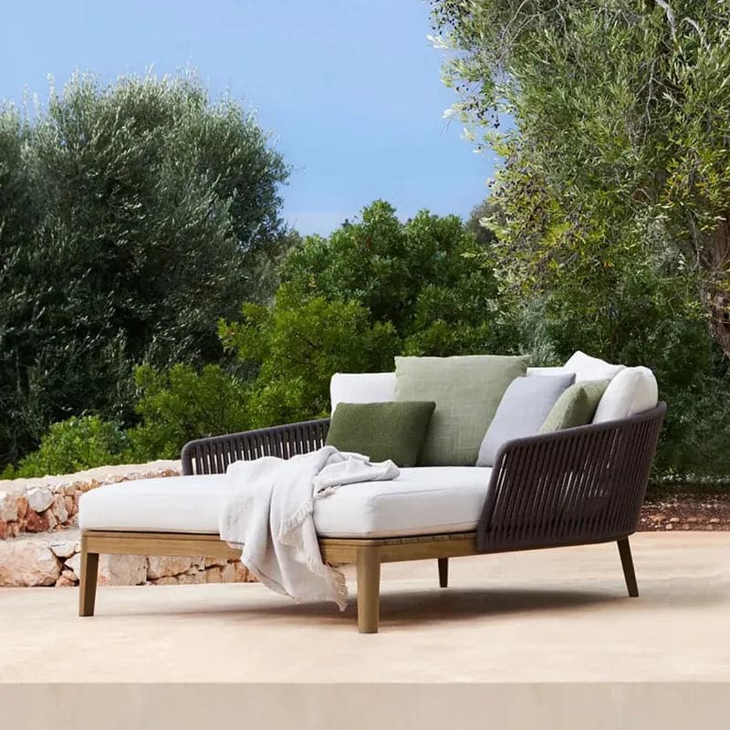 Modern Style Rattan Outdoor Daybed with Cushion Pillow#Coffee