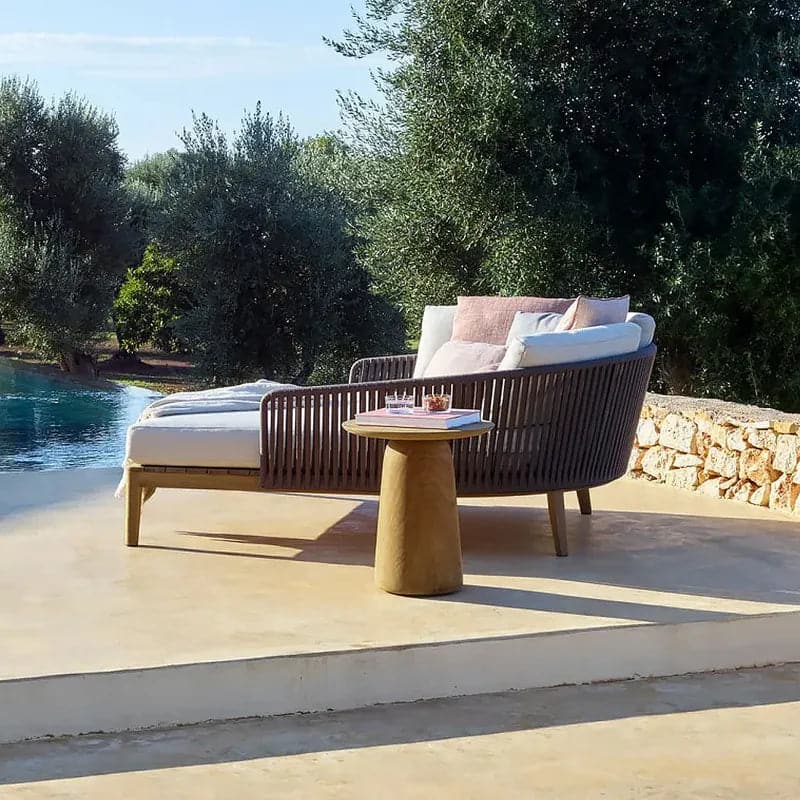 Modern Style Rattan Outdoor Daybed with Cushion Pillow#Coffee