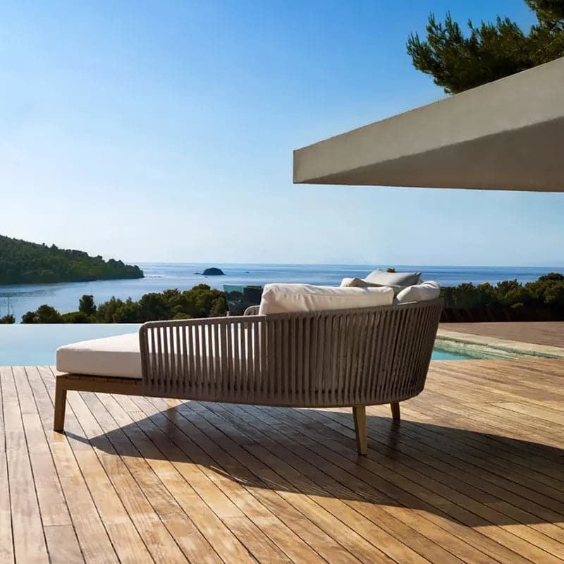 Modern Style Rattan Outdoor Daybed with Cushion Pillow#Coffee