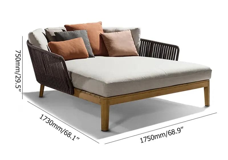 Modern Style Rattan Outdoor Daybed with Cushion Pillow#Coffee