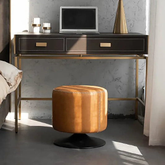 Tabouret de vanité pivotant moderne, chaise ronde marron avec base en métal pour chambre à coucher
