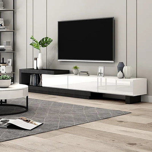 Modern TV Stand Retracted and Extendable 3-Drawer Media Console for TV Up to 80 Inches
