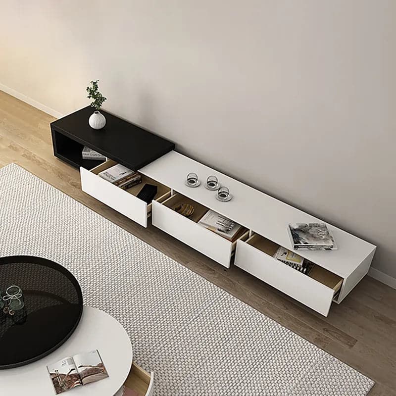 Modern TV Stand Retracted and Extendable 3-Drawer Media Console for TV Up to 80 Inches