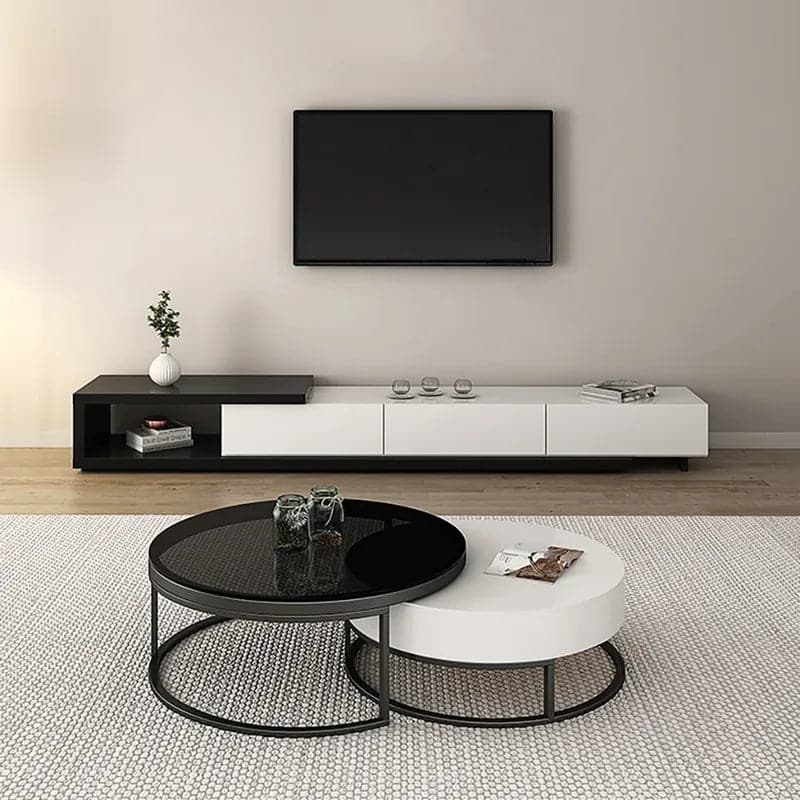 Modern TV Stand Retracted and Extendable 3-Drawer Media Console for TV Up to 80 Inches