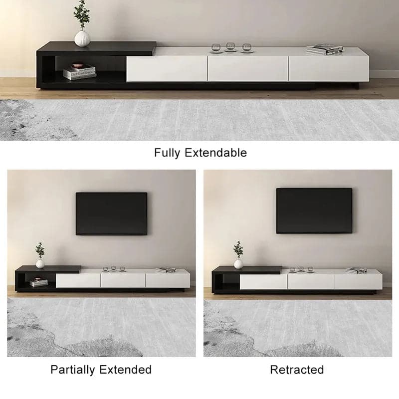 Modern TV Stand Retracted and Extendable 3-Drawer Media Console for TV Up to 80 Inches