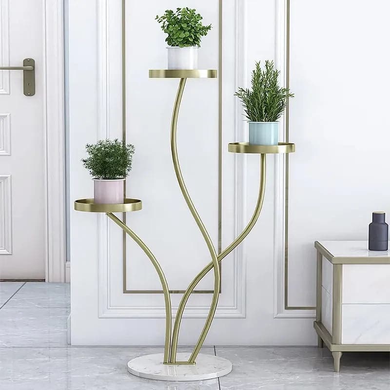 Modern Tall Metal Plant Stand Indoor 3 Tier Corner Planter in Gold