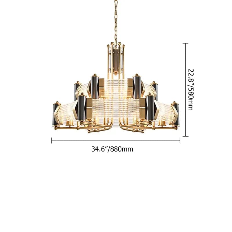 Plafonnier lustre moderne à plusieurs niveaux avec hauteur réglable en noir et or