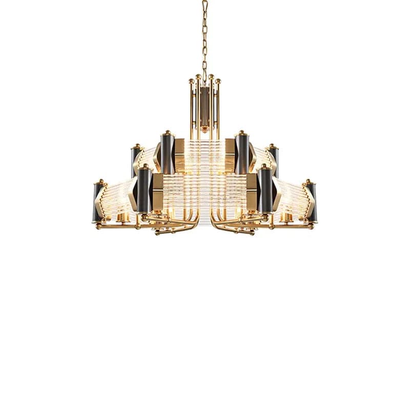 Plafonnier lustre moderne à plusieurs niveaux avec hauteur réglable en noir et or