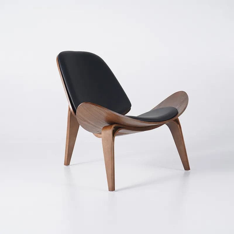 Modern Tripod Black&White Leather Shell Lounge Chair with Single Side in Walnut#Black