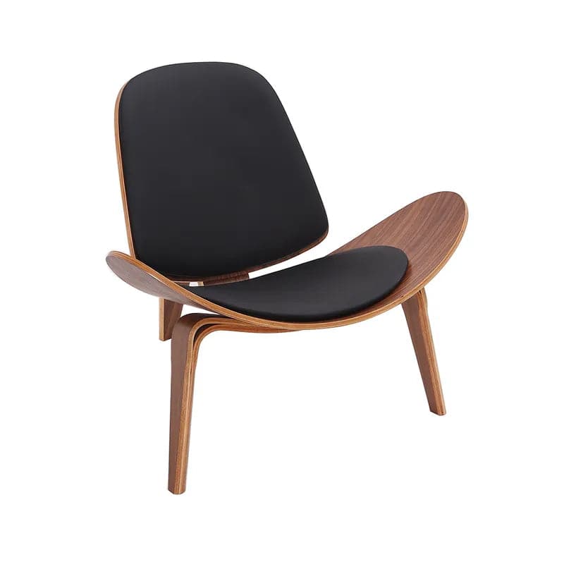 Modern Tripod Black&White Leather Shell Lounge Chair with Single Side in Walnut#Black