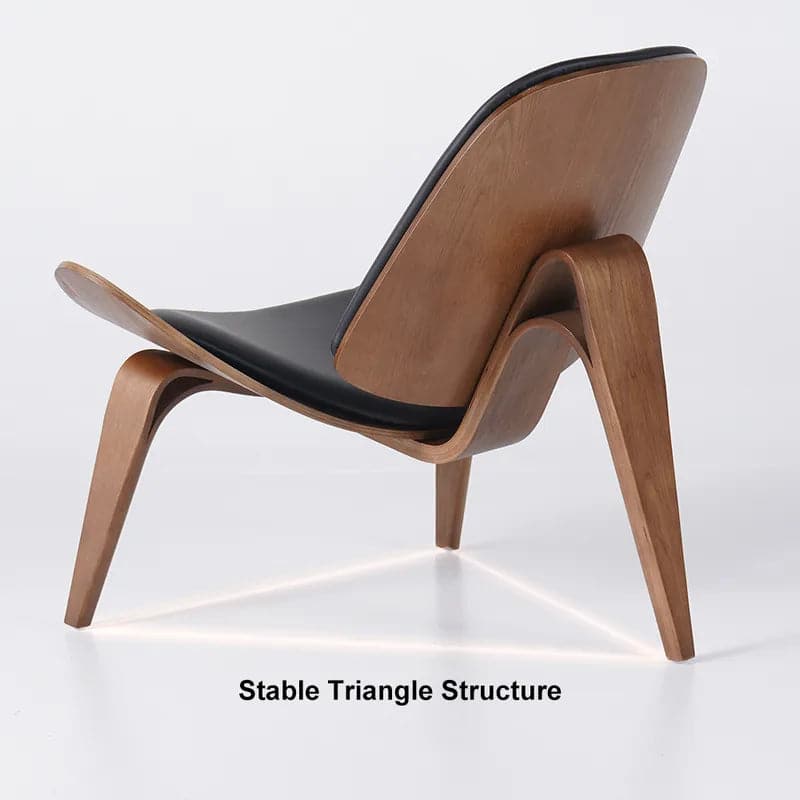 Modern Tripod Black&White Leather Shell Lounge Chair with Single Side in Walnut#Black