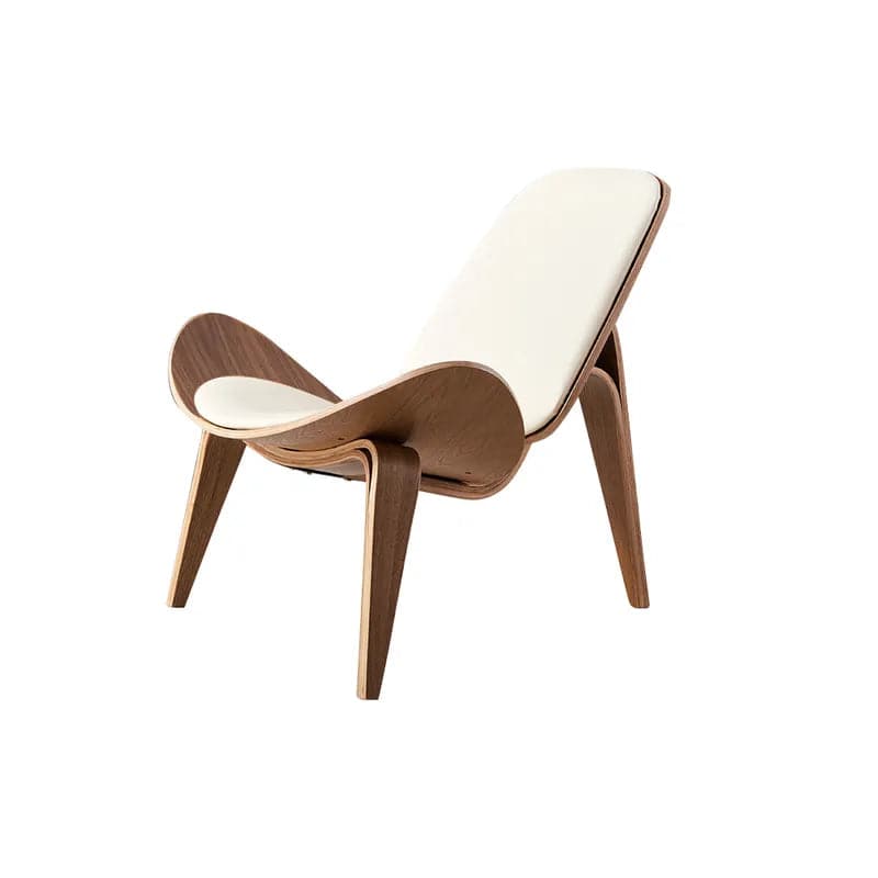 Modern Tripod Black&White Leather Shell Lounge Chair with Single Side in Walnut#White