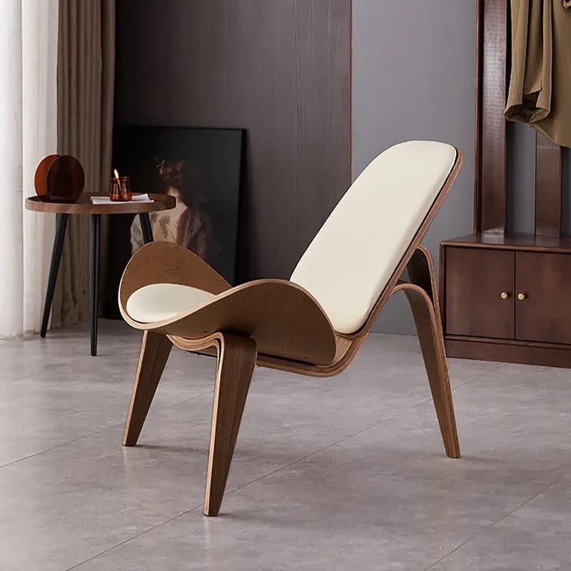 Modern Tripod Black&White Leather Shell Lounge Chair with Single Side in Walnut#White