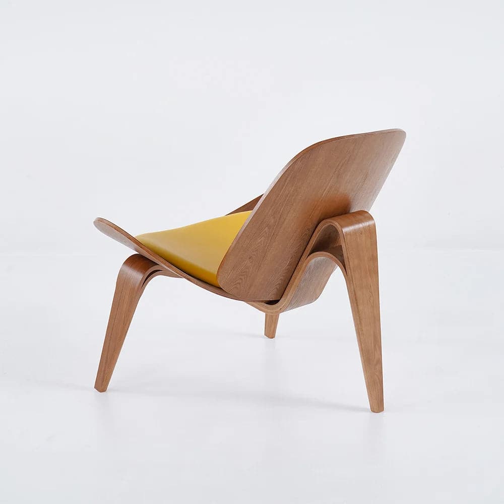 Modern Tripod Yellow Leather Lounge Chair with Single Side in Walnut