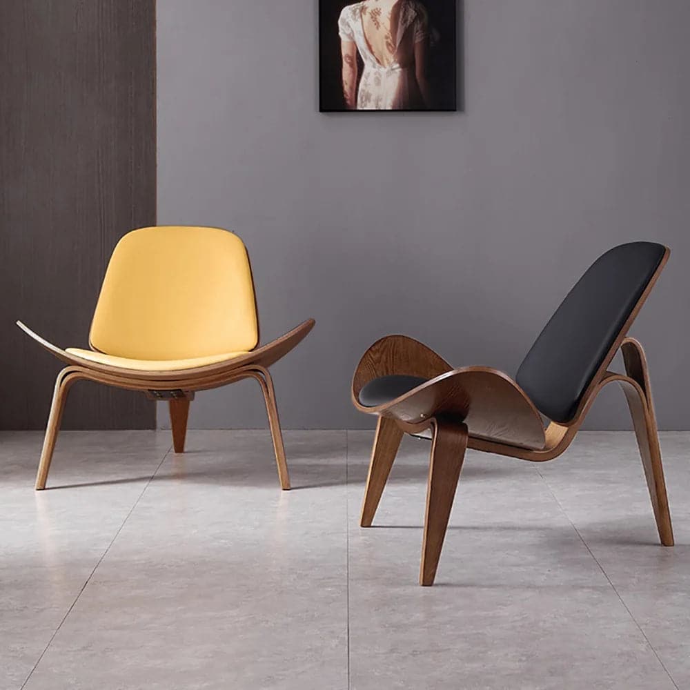 Modern Tripod Yellow Leather Lounge Chair with Single Side in Walnut