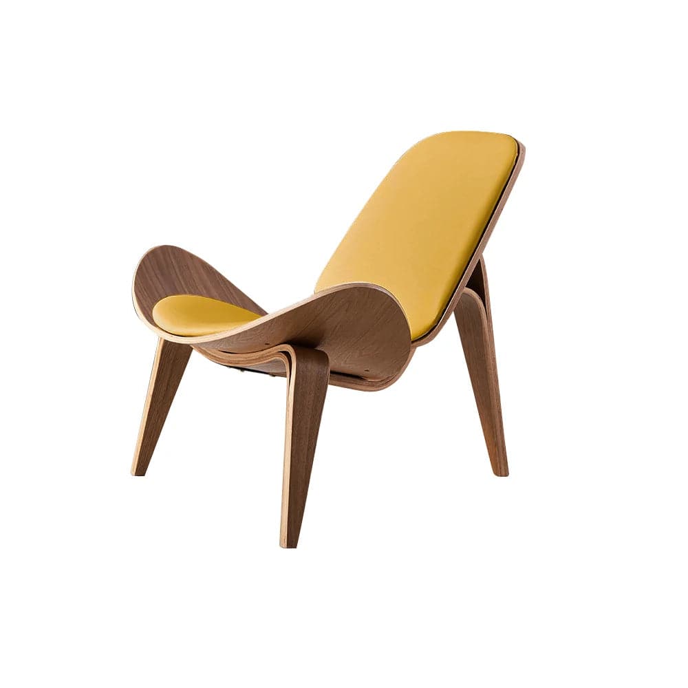 Modern Tripod Yellow Leather Lounge Chair with Single Side in Walnut