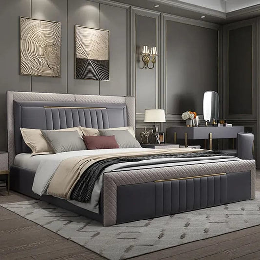 Cadre de lit plate-forme de lit Cal King rembourré moderne avec tête de lit à oreilles
