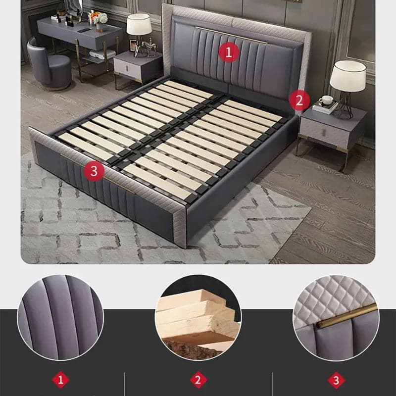 Cadre de lit plate-forme de lit Cal King rembourré moderne avec tête de lit à oreilles