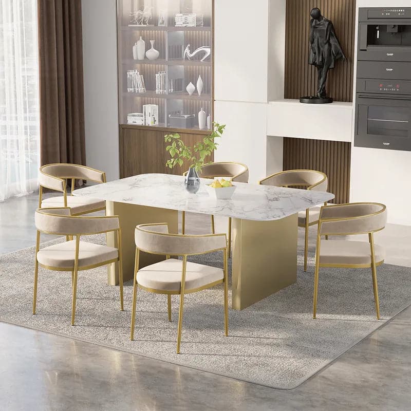 Modern Velvet Upholstered Dining Chair with Gold Metal Leg in Beige/Gray#Beige