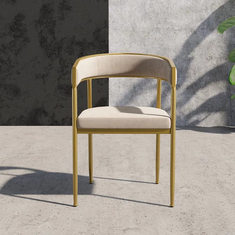 Modern Velvet Upholstered Dining Chair with Gold Metal Leg in Beige/Gray#Beige