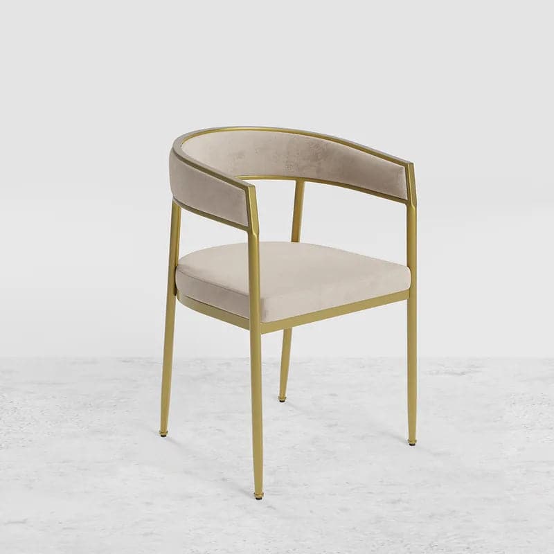 Modern Velvet Upholstered Dining Chair with Gold Metal Leg in Beige/Gray#Beige